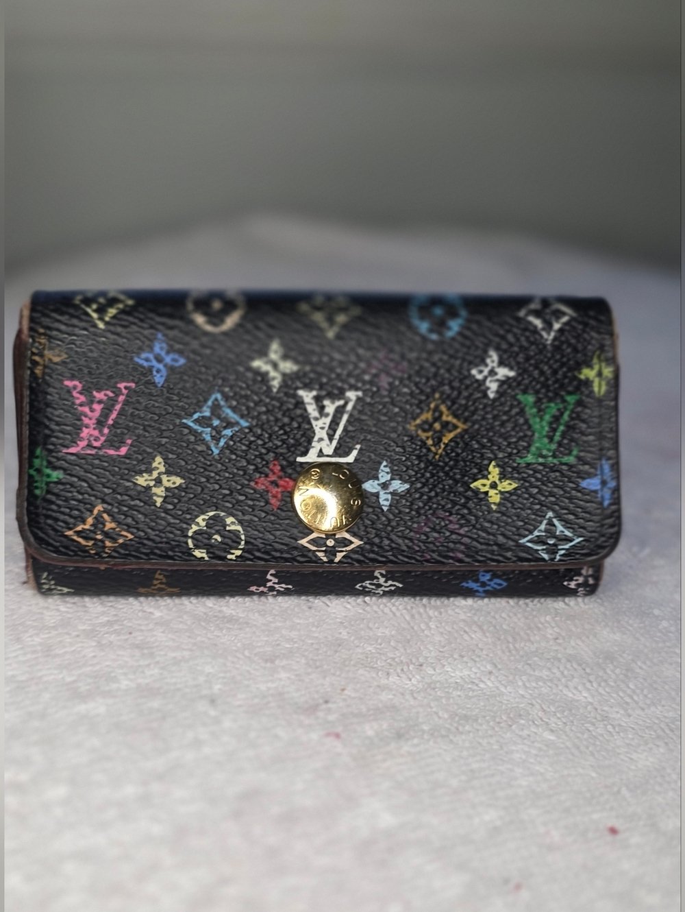 Authentic Louis Vuitton Murakami Black Key 4 Ring Key Pouch ❤️🩷💜🩷